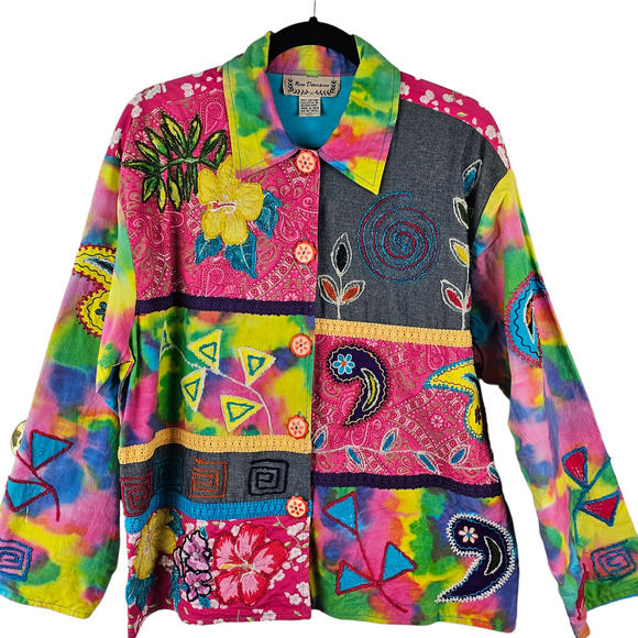 Jacket New Directions tie dye embroidered appliqued bright bold jacket NWT Large - Picture 1 of 12